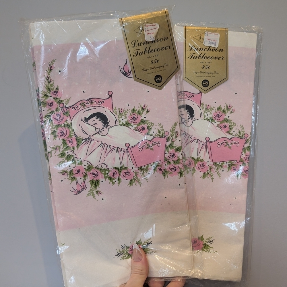 Vintage Pink Luncheon Tablecover Baby Shower